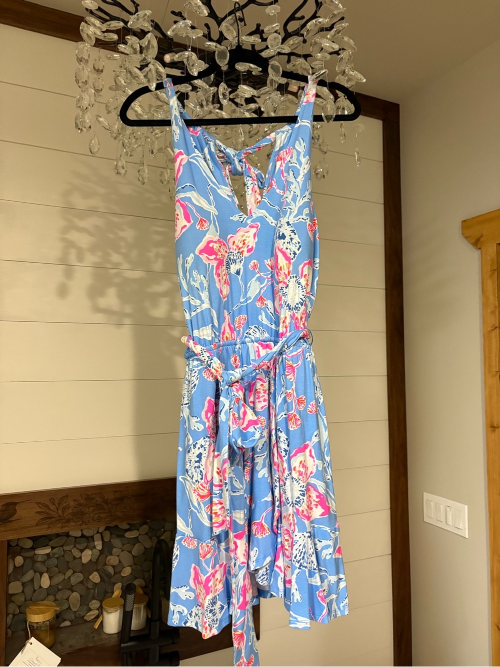 Lilly Pulitzer Light Blue Floral Romper Pink & Orange Accents